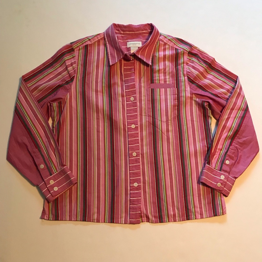 Liz Claiborne Button Front Striped Blouse Pink